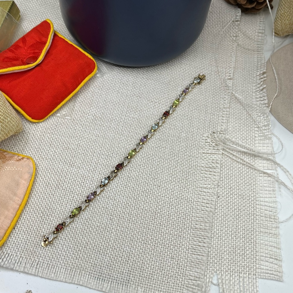 Vintage JJT Sterling Silver Multi-Gemstone Bracelet – 7.25” - Picture 9 of 13